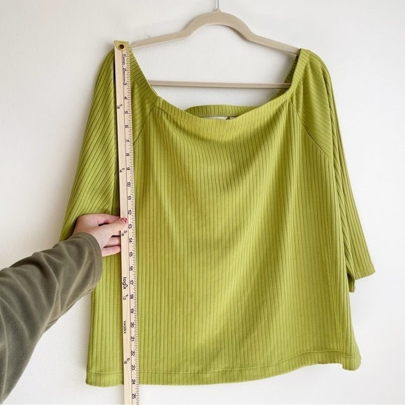 2X Soft Surroundings lime green off shoulder blouse ribbed Top blouse 3/4 sleeve - Picture 6 of 10